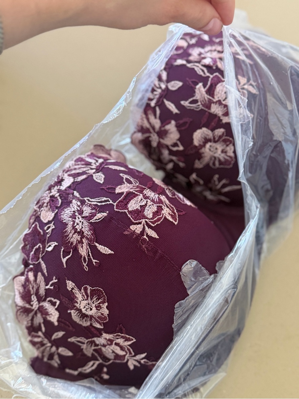 Joyspun Women's Embroidered Floral balconette bra - Deep Plum